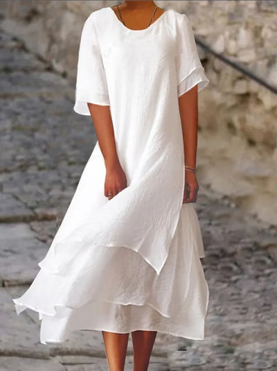 Damen-Midikleid mit kurzen Ärmeln und gestuftem Rock