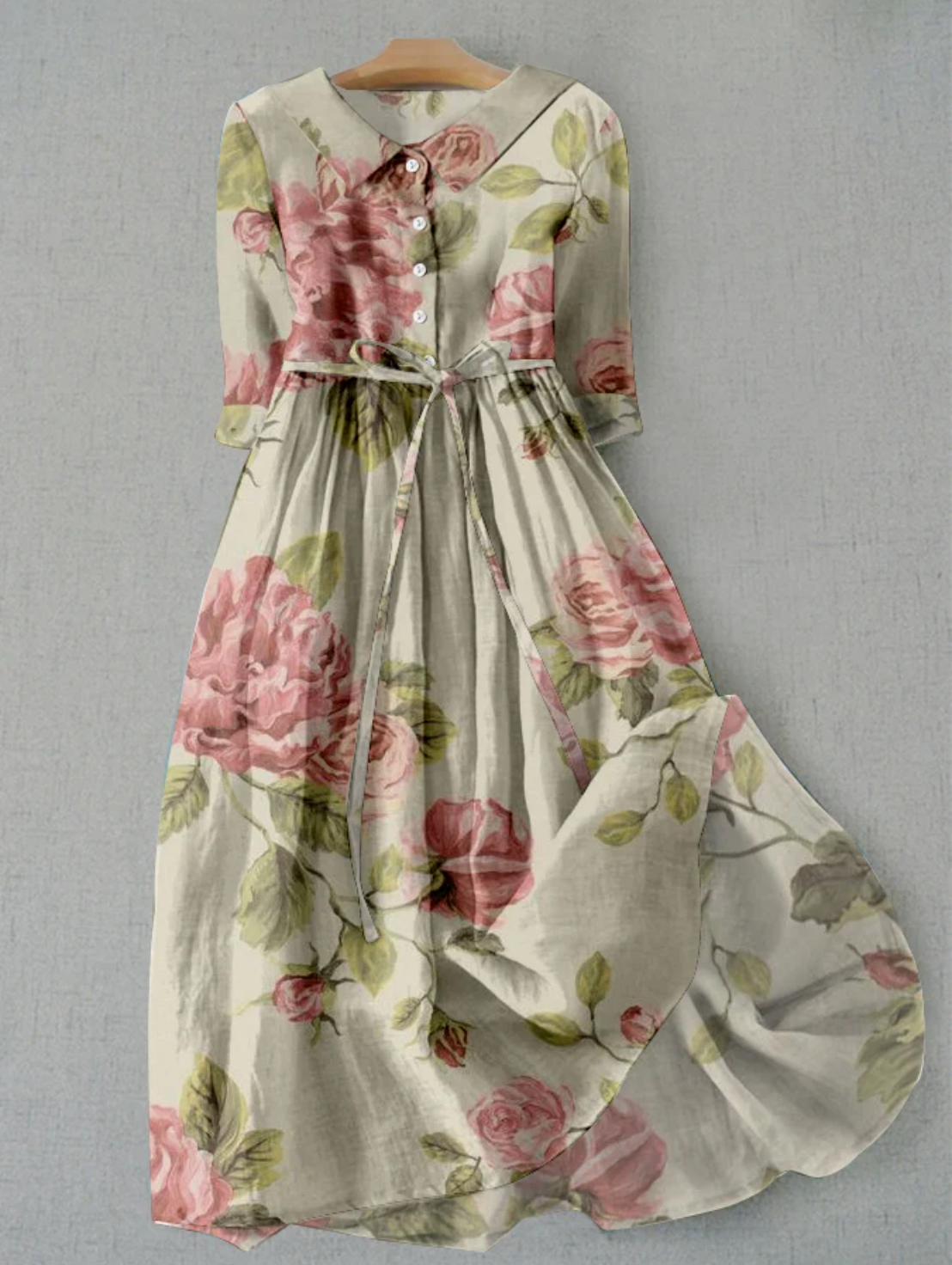 Damen Sommer-Midikleid mit Hemdkragen und Blumenmuster