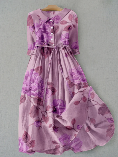 Damen Sommer-Midikleid mit Hemdkragen und Blumenmuster
