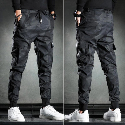 Herren Schwarze Cargohose mit Kordelzug