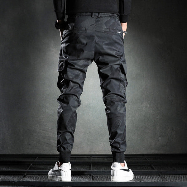 Herren Schwarze Cargohose mit Kordelzug
