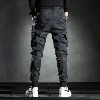 Herren Schwarze Cargohose mit Kordelzug
