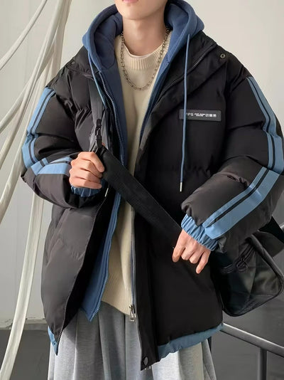 Unisex Zweifarbige Jacke mit Kapuze und Kordelzug