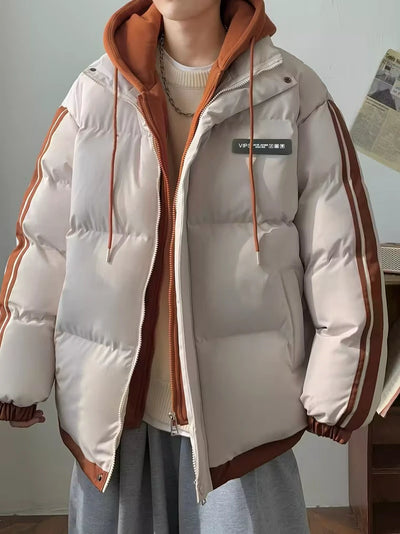 Unisex Zweifarbige Jacke mit Kapuze und Kordelzug