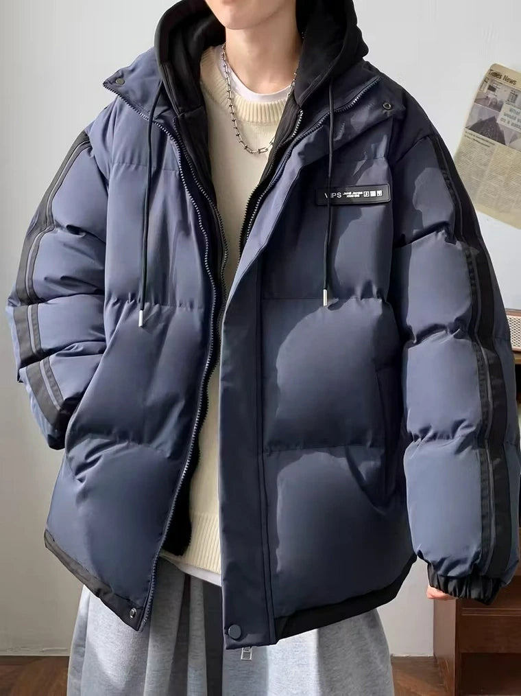Unisex Zweifarbige Jacke mit Kapuze und Kordelzug