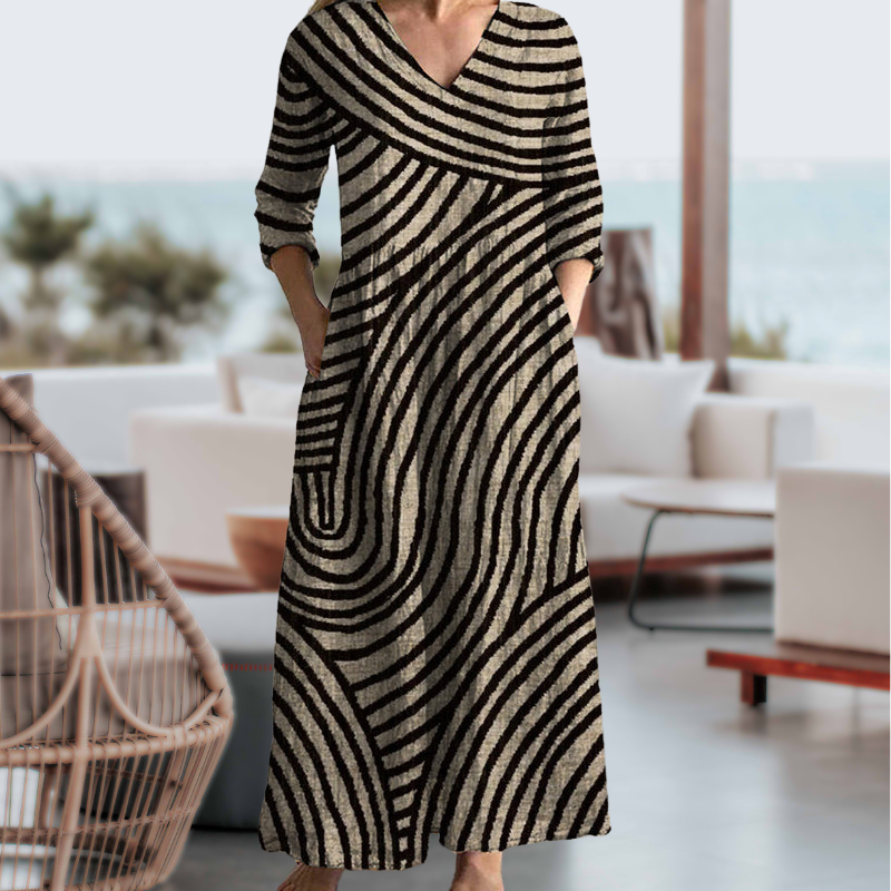 Damen Sommerkleid mit Streifenmuster und Taschen