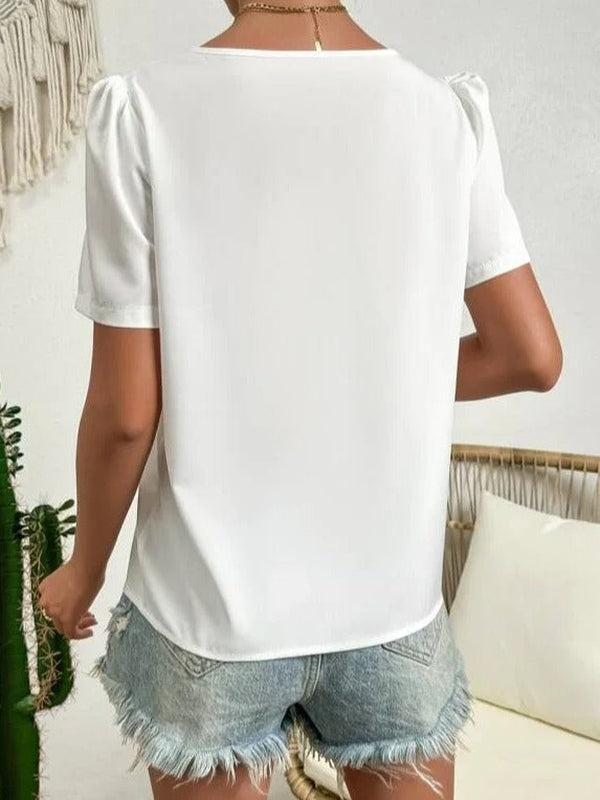 Damen Sommerbluse mit asymmetrischem V-Ausschnitt und kurzen Ärmeln