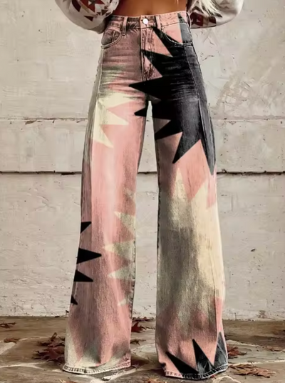 Damen High-Waisted Denim Jeans mit Grafikdrucken