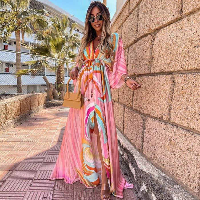 Damen Sommer-Maxi-Kleid mit grafischem Print