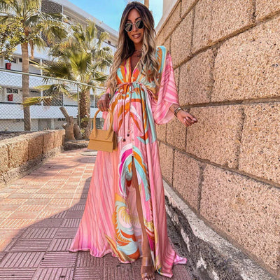Damen Sommer-Maxi-Kleid mit grafischem Print