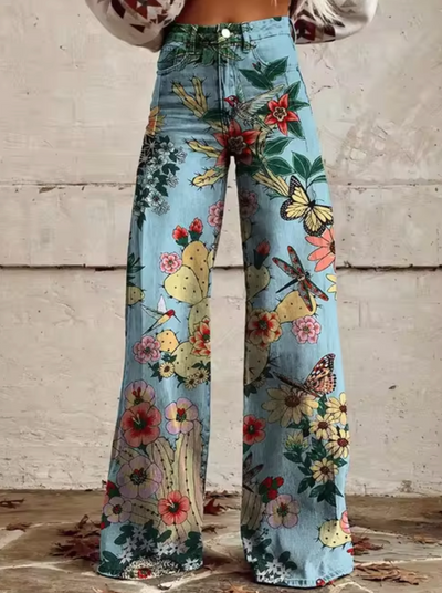 Damen High-Waisted Denim Jeans mit Grafikdrucken