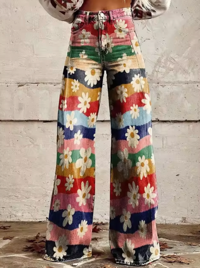 Damen High-Waisted Denim Jeans mit Grafikdrucken