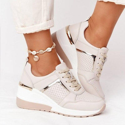 Damen Sneakers mit Schnürverschluss und Wedge-Platform-Sohle