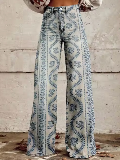 Damen High-Waisted Denim Jeans mit Grafikdrucken