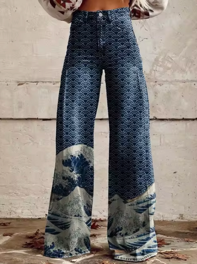 Damen High-Waisted Denim Jeans mit Grafikdrucken