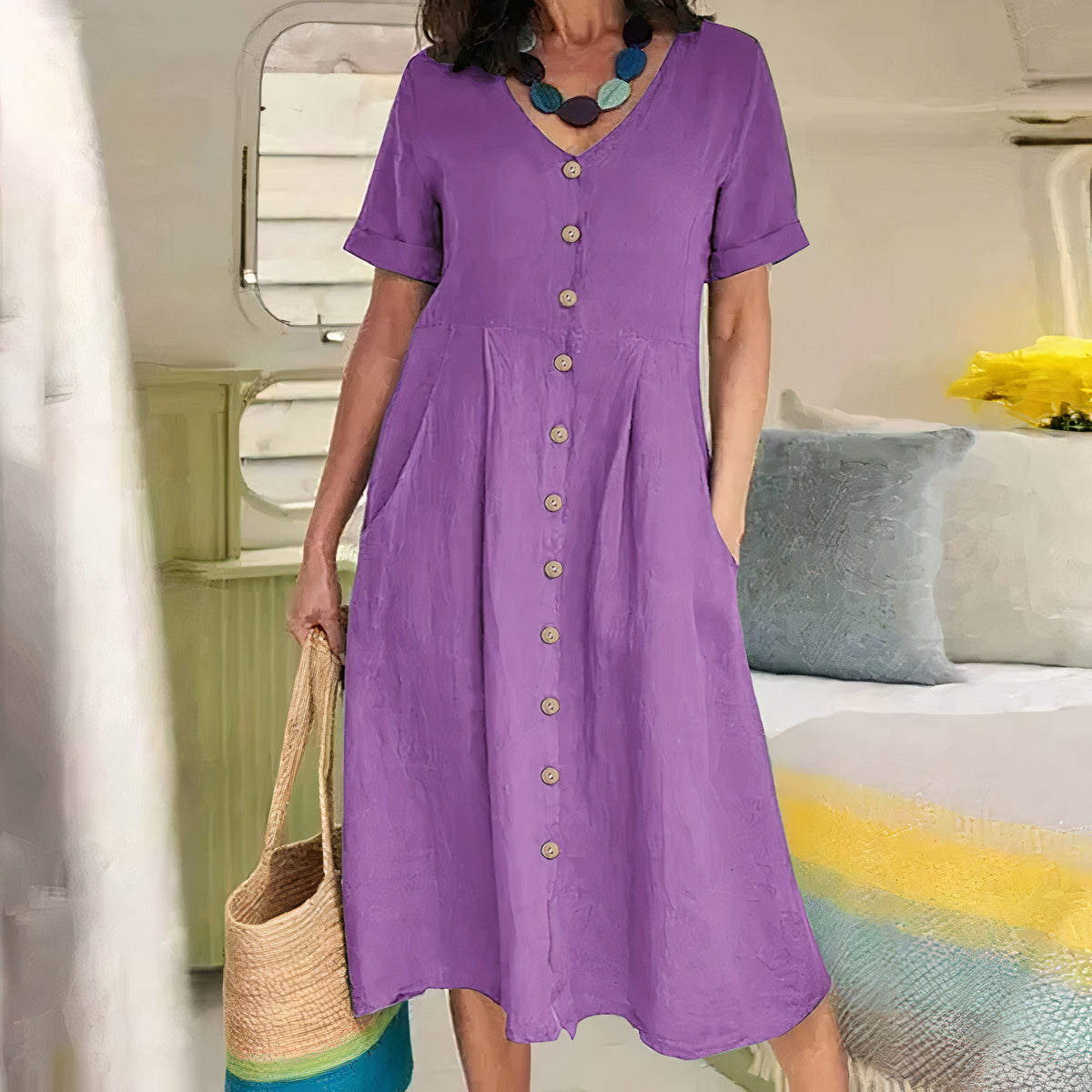 V-Ausschnitt Midikleid für Damen