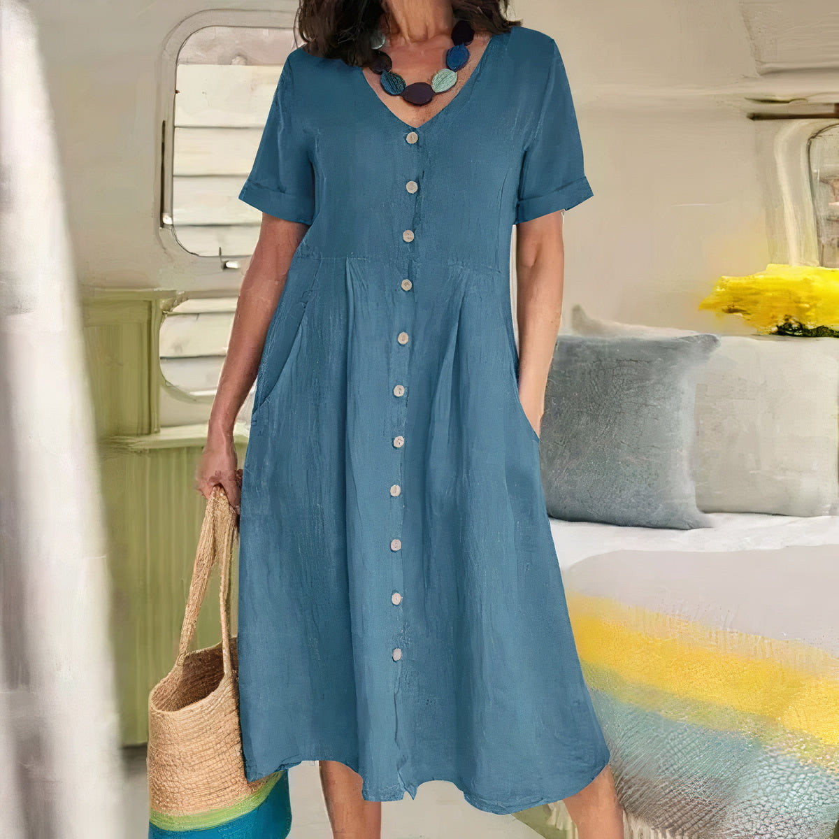 V-Ausschnitt Midikleid für Damen