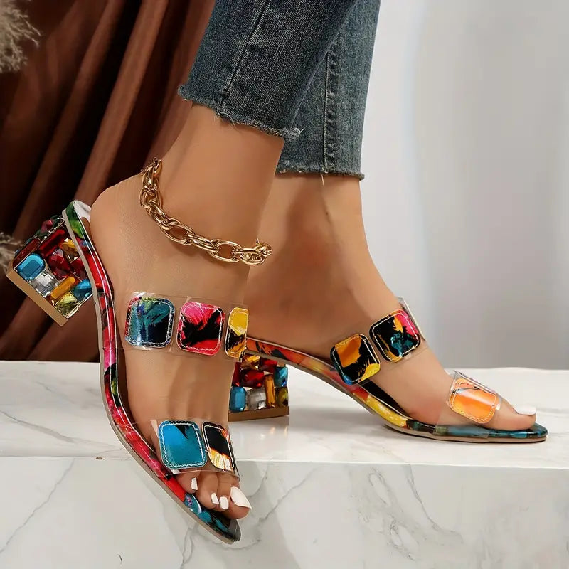 Damen Sommer-Sandalen mit Riemen und Blockabsatz