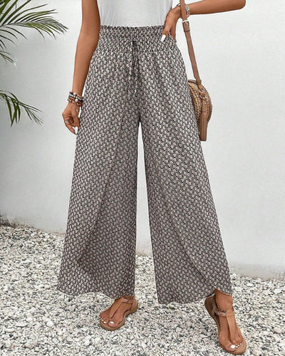 Damen Sommerhose mit weitem Bein und geometrischem Muster