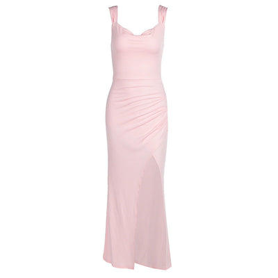 Damen Sommer Maxikleid mit eckigem Ausschnitt und hohem Schlitz