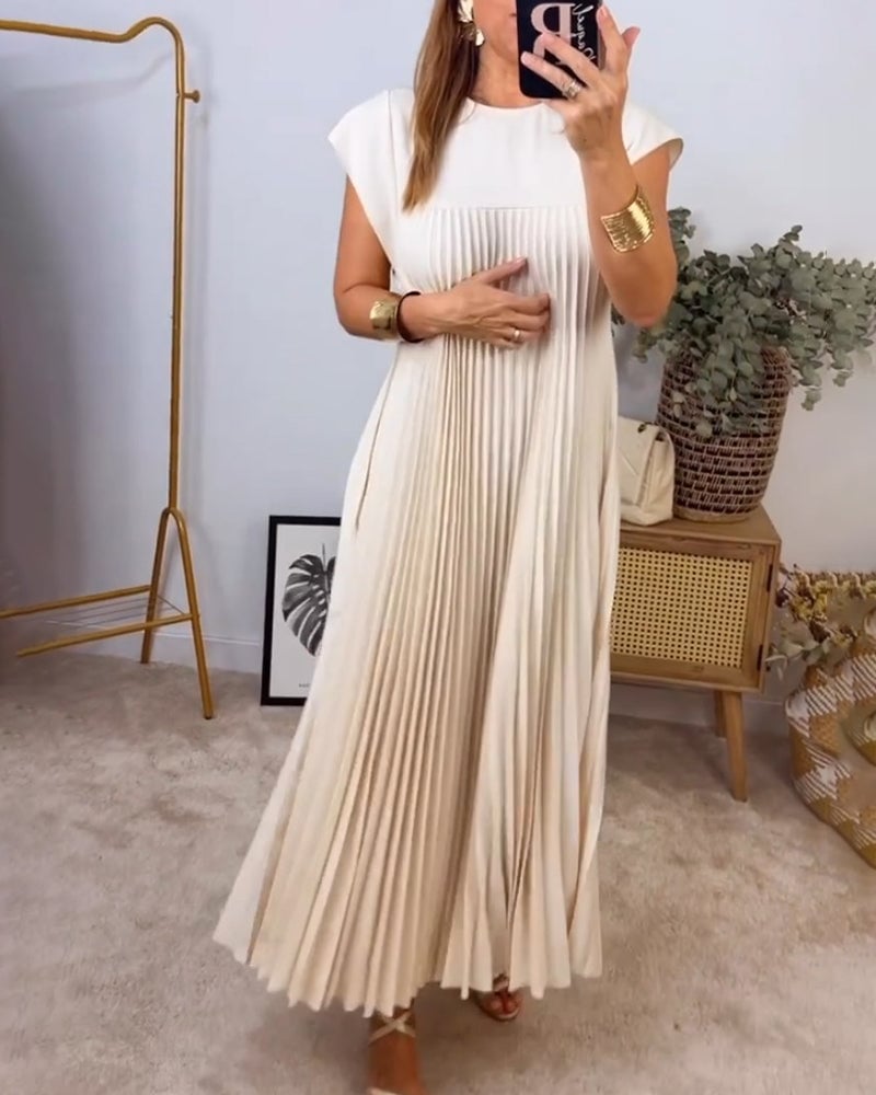 Damen Sommerkleid mit Rundhalsausschnitt und Falten