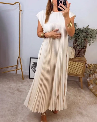Damen Sommerkleid mit Rundhalsausschnitt und Falten