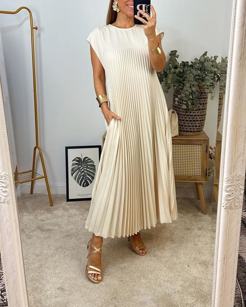 Damen Sommerkleid mit Rundhalsausschnitt und Falten