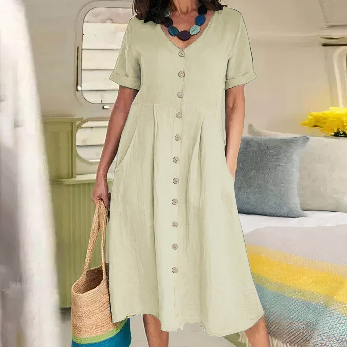 V-Ausschnitt Midikleid für Damen