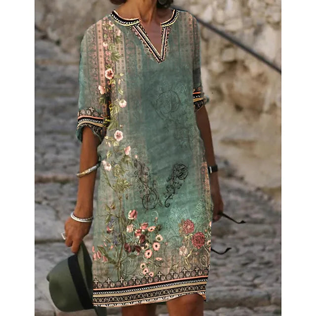 Damen Sommer Minikleid mit V-Ausschnitt und Blumenmuster
