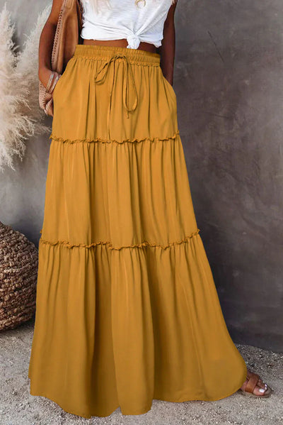 Damen Sommer Maxi Rock mit Kordelzugbund