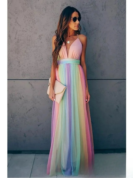 Damen Mehrfarbiges Maxikleid für den Sommer