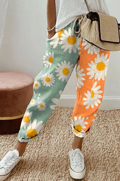 Damen Sommerhose mit grafischem Print und Taschen