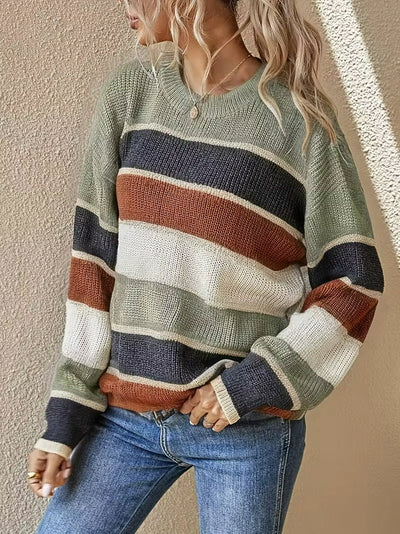 Damen Strickpullover mit Streifen im Lockeren Stil