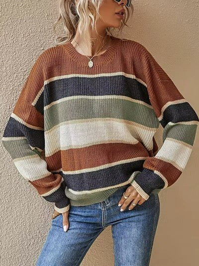 Damen Strickpullover mit Streifen im Lockeren Stil