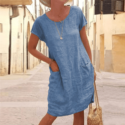 Damen Sommerkleid aus Leinen mit kurzen Ärmeln