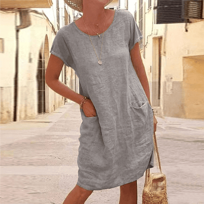 Damen Sommerkleid aus Leinen mit kurzen Ärmeln