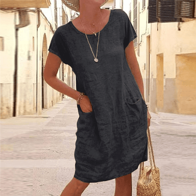 Damen Sommerkleid aus Leinen mit kurzen Ärmeln
