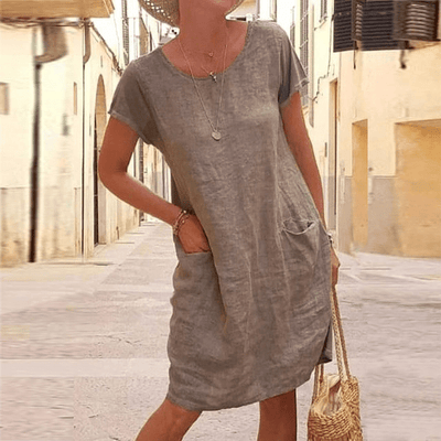 Damen Sommerkleid aus Leinen mit kurzen Ärmeln