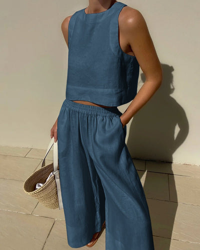 Damen Sommer Set mit Rundhals Top und passender Hose