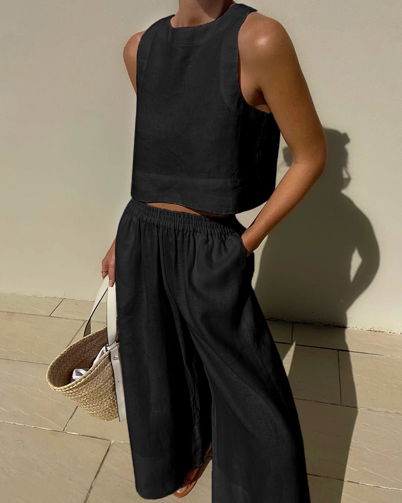 Damen Sommer Set mit Rundhals Top und passender Hose