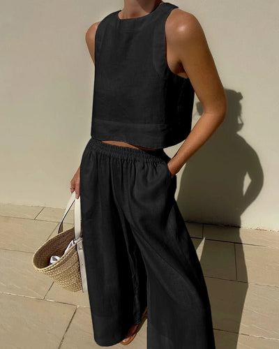 Damen Sommer Set mit Rundhals Top und passender Hose
