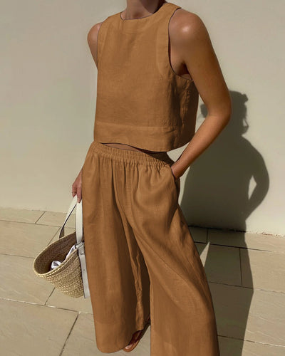 Damen Sommer Set mit Rundhals Top und passender Hose