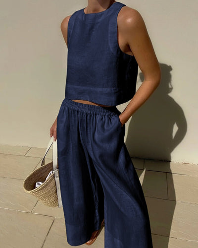Damen Sommer Set mit Rundhals Top und passender Hose