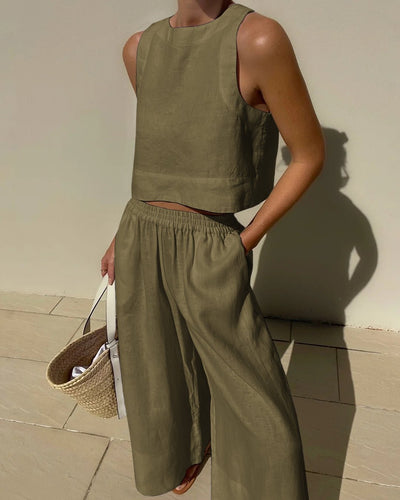 Damen Sommer Set mit Rundhals Top und passender Hose
