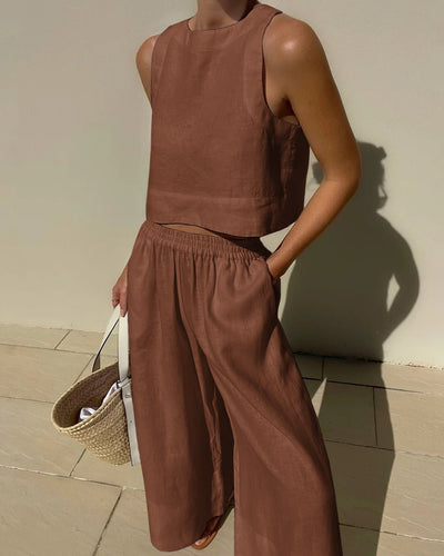 Damen Sommer Set mit Rundhals Top und passender Hose