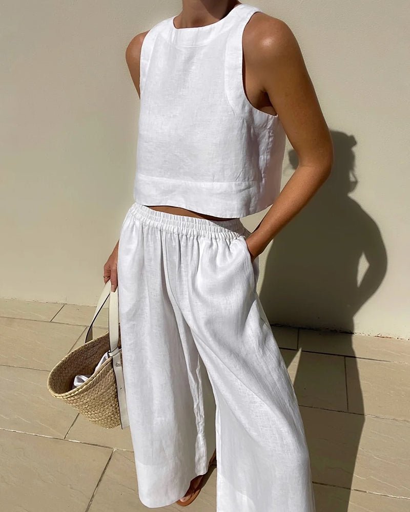 Damen Sommer Set mit Rundhals Top und passender Hose