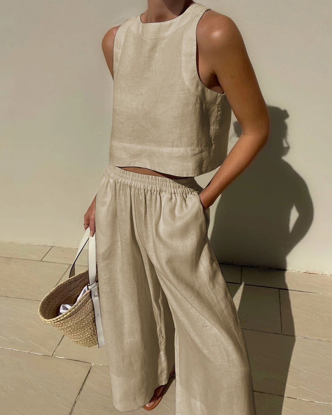 Damen Sommer Set mit Rundhals Top und passender Hose