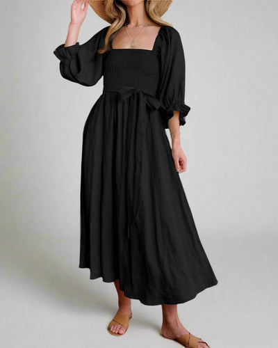 Damen Midikleid für den Sommer mit langen Ärmeln und V-Ausschnitt