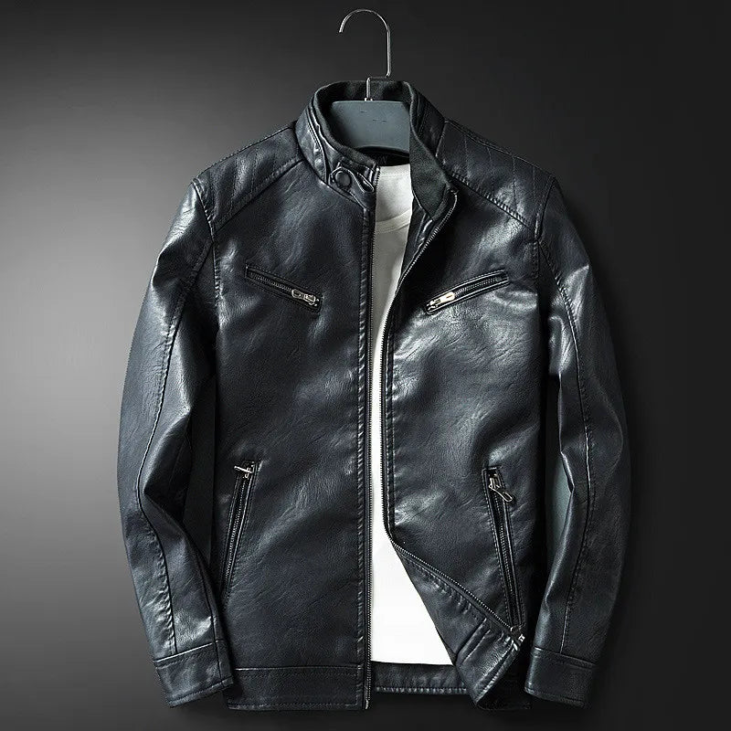 Herrenjacke aus Veganem Leder mit Reißverschlusstaschen