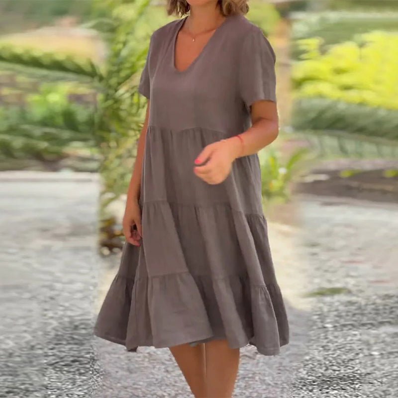 V-Ausschnitt Leinenkleid für Damen